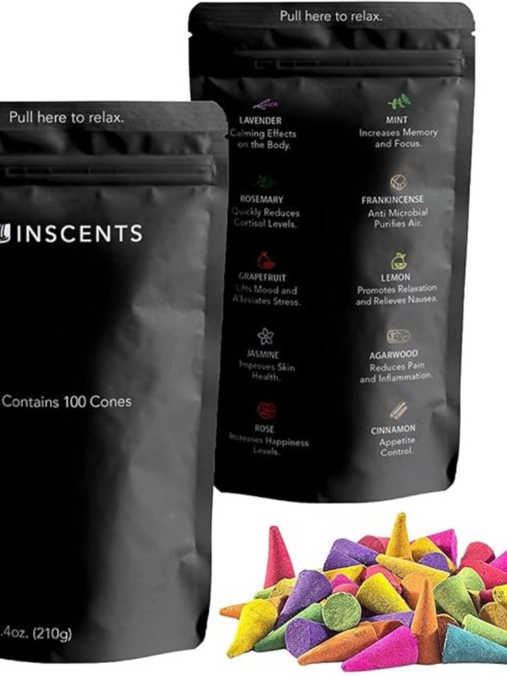 100 Pack – Inscents Waterfall Relaxing Backflow Incense Cones -100% Natural Scen